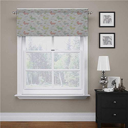 Interestlee Llama Window Scarf Colorful Collection of Llamas with Doodle Style Circles and Heart Shapes Cartoon for Bathroom/Kitchen Windows Multicolor 42 inch x 18 inch