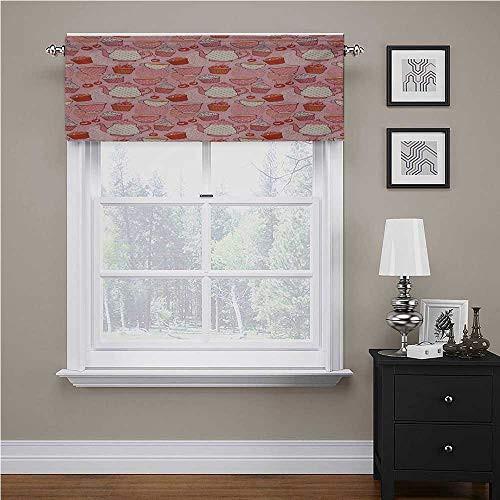Interestlee Cartoon Bedroom Curtains Teapots Cups with Polka Dots Patterns Cherries Cakes Tea Coffee Pattern for Living Room Bedroom Pink Orange and Red 42 inch x 18 inch