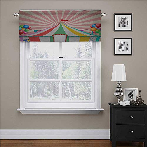 Interestlee Circus Window Curtain Valance Old Style Vintage Circus Tent with Balloons Carnival Celebration Performance Animals for Living Room/Kitchen/Bedroom Multicolor 42 inch x 18 inch