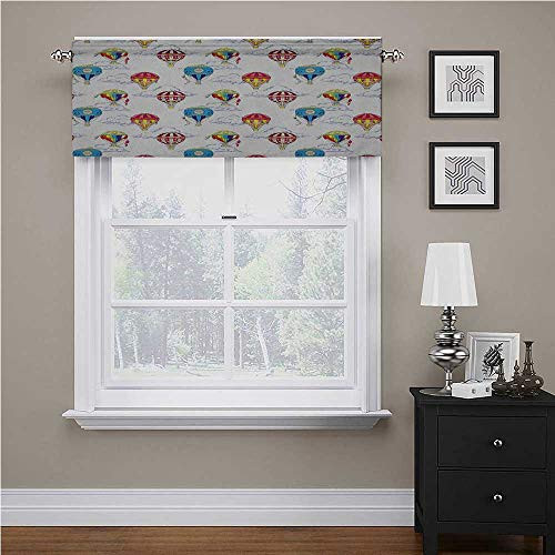 Interestlee Colorful Window Scarf Hand Drawn Sketches Clouds and Hot Air Balloons Kids Playroom Nursery for Small/Kitchen/Bathroom Window Multicolor 42 inch x 18 inch