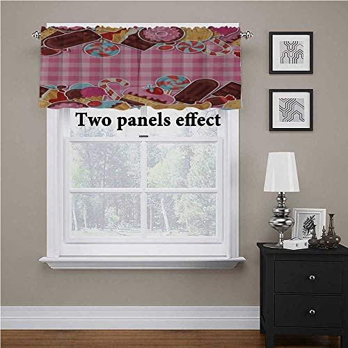 Ice Cream Bathroom Window Curtain Candy Cookie Sugar Lollipop Cake Ice Cream Girls Design Energy Efficient Small Curtains Baby Pink Chestnut Brown Caramel 42 inch x 18 inch