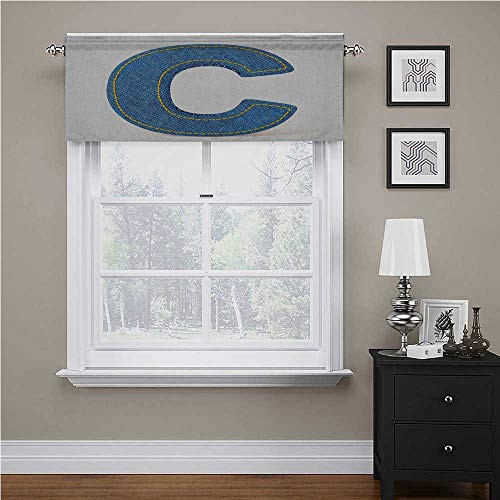 Interestlee Letter C Short Curtains Alphabet Sign Writing Language Symbol Uppercase C Denim Retro Design Stitches Top Window Decor Blue Yellow 42 inch x 18 inch