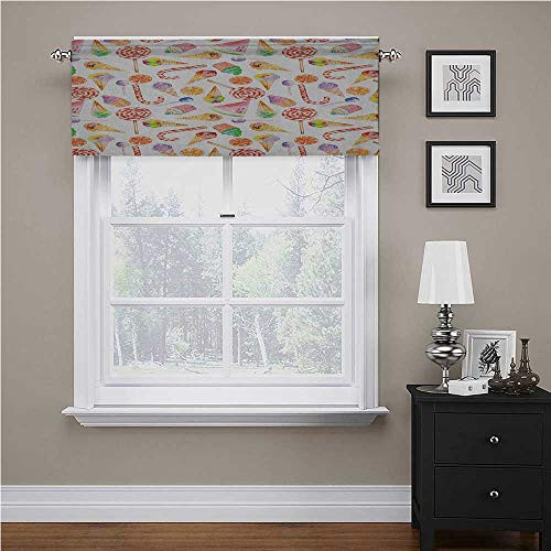 Colorful Tier Curtains for Living Room Ice Cream Candy Cakes Lollipop Clementine Fruits Cute Birthday Celebration Pattern Scalloped Window Treatment Multicolor 42 inch x 18 inch