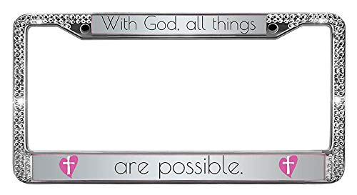 JiuzFrames with God All Things are Possible - Religion Christians Bible Verses White Bling Rhinestones Car Tag Frame Sparkle Rhinestones Crystal Car License Plate Holder -6 x 12 in- JiuzFrames with God All Things are Possible - Religion Christians Bible Verses White Bling Rhinestones Car Tag Frame Sparkle Rhinestones Crystal Car License Plate Holder -6 x 12 in-