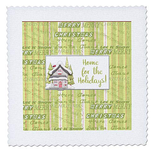 3dRose Image of Winter Cottage Stripes Christmas Words. Green Home - Quilt Squares -qs_340109_8-