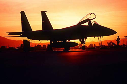 ING Wall Art Print on Canvas-32x21 inches-- Aircraft Military Silhouette Fighter Jet Plane