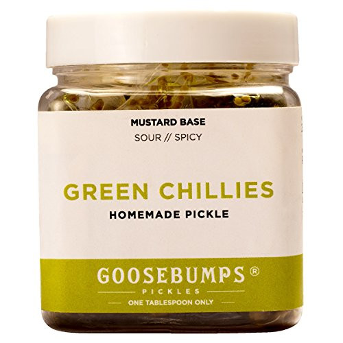 Goosebumps Green Chillies Pickle Homemade Indian Pickle with Mustard Base Vegetarian No Added Preservatives Colour or Flavoring - 250 grams -9 oz-