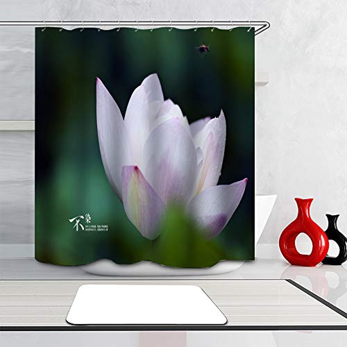 PocaBlife Beautiful Pink Lotus Shower Curtain Tender Green Lotus Seeds Curtains Waterproof Colorful Cloth Fabric Durable Shower Custom Bathroom Decor Set with Hooks 54 x 78 inch