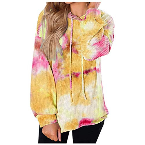 Women Tie Dye Sweatshirt Long Sleeve Casual Drawstring Pullover Hoodie Tops with Pocket Casual Hooded Sweatshirt Yellow Women Tie Dye Sweatshirt Long Sleeve Casual Drawstring Pullover Hoodie Tops with Pocket Casual Hooded Sweatshirt Yellow