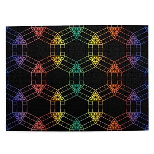 Jigsaw Puzzles 500 PiecesHologram Abstract Triangle On Black BackgroundLarge Family Puzzle Game Artwork for Adults Teens