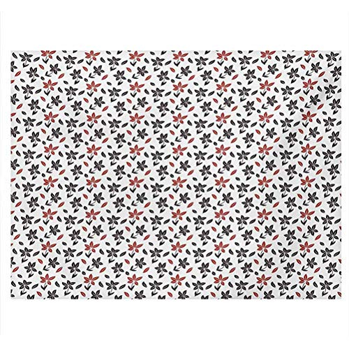 ScottDecor Floral Aquarium Poster Red and Black Flowers Falling Petals Nature Theme Repeating Artistic Pattern Side Aquarium Poster Background Decoration Black Red White W24 x L16 Inch
