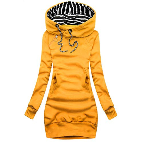 ZYAPCNGN Hooded Sweatshirt Women Solid Sweatshirt Pocket Stripe Turtleneck Hooded Long Sleeve Top Plus Size Hoodies Pullover Yellow
