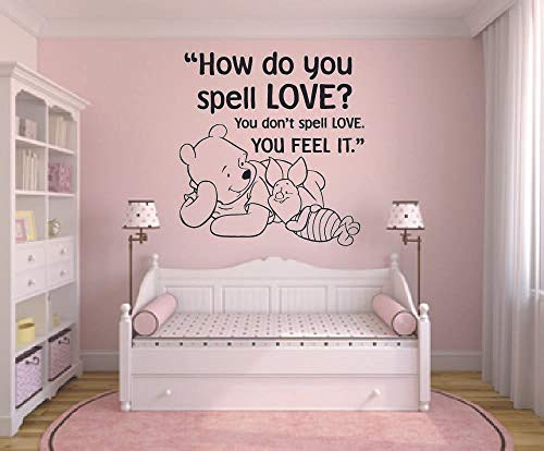 Spell Love Winnie The Pooh Quote Disney Cartoon Quotes Wall Sticker Art Decal for Girls Boys Room Bedroom Nursery Kindergarten House Fun Home Decor Stickers Wall Art Vinyl Decoration Size -30x30 inch-