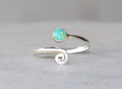 Green Opal Toe ring 925 Solid Sterling Silver Girl Women Body Jewellery Lab Opal Adjustable Toe Rings