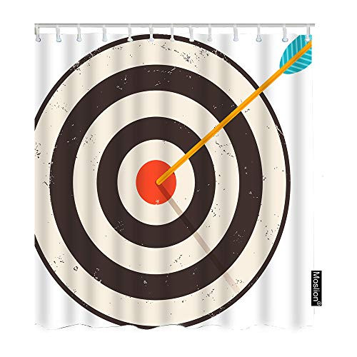 Moslion Arrow Shower Curtain Set Vintage Sport Game Arrows Target Bullseye with Striped Circles Shower Curtains Home Decorative Waterproof Polyester Fabric Hooks 72x72 Inch