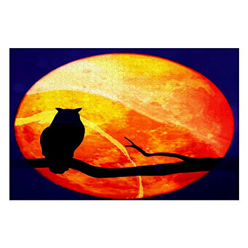 Free Brand Cat Circle Full Moon Illustration Jigsaw Puzzles for Adults Kids 1000 Pieces Fun Large Puzzle Game Challenge Puzzle Gift for Family Educational Interactive Game Jigsaw Puzzle
