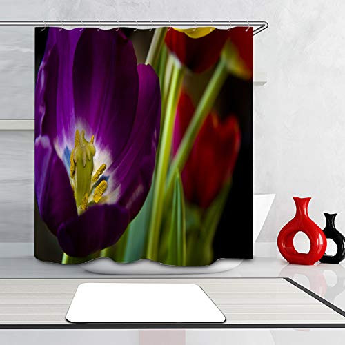 PocaBlife Flower Photography Shower Curtain a Purple Flower with Fruit Curtains Waterproof Colorful Cloth Fabric Durable Shower Custom Bathroom Decor Set with Hooks 60 x 72 inch