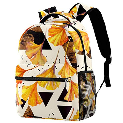 Watercolor Ginkgo Leaves And Triangles Golden Grunge Textures Backpack Students Shoulder Bags Travel Bag College School Backpacks