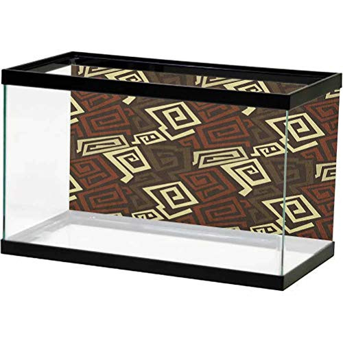 ScottDecor Grunge Aquarium Background Sticker Ancient Indigenous Design with Grunge Effect Twisted Lines Geometric Folk PVC Self-Adhesive Decor Wall Brown Cinnamon Ivory L24 X H16 Inch