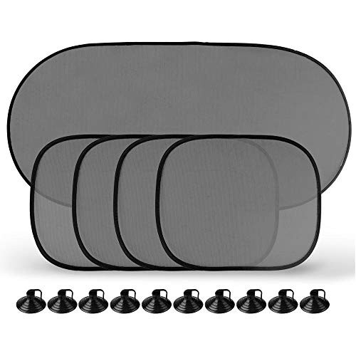 Generies 5 PCs Mesh Car Window Sun Shade Cover Suction Cup Car Curtain Sun Visor Black Gift