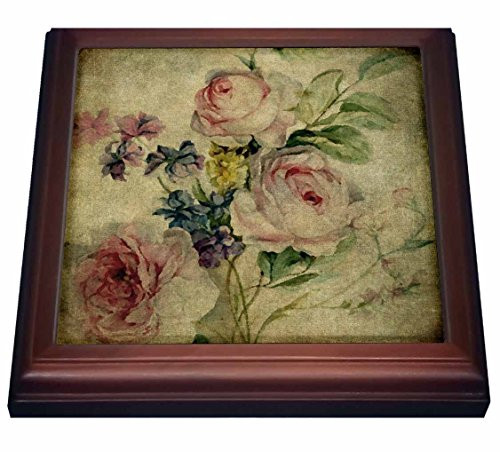 3dRose Vintage Florals Grunge inch x Angelandspot Trivet with Ceramic Tile 8 inch x 8 inch Brown