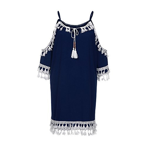FEDULK Womens Boho Dress Ethnic Style Cold Shoulder Tassel Cocktail Party Sundress Beach Mini Dresses-Navy Medium- FEDULK Womens Boho Dress Ethnic Style Cold Shoulder Tassel Cocktail Party Sundress Beach Mini Dresses-Navy Medium-