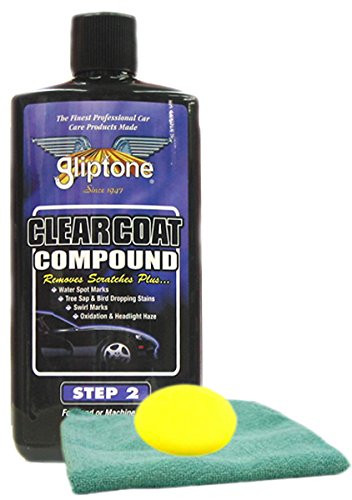 Gliptone Clearcoat Compound -16 oz- Bundle with Microfiber Cloth  and  Foam Pad -3 Items-