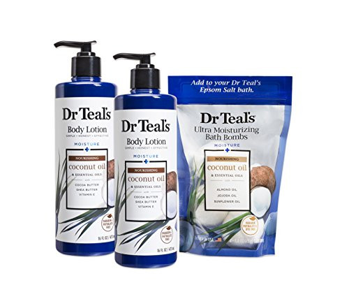 Dr Teals Body Lotion and Ultra Moisturizing Bath Bombs - Coconut 2 Count - 16oz Bottles and 4 Count Bag