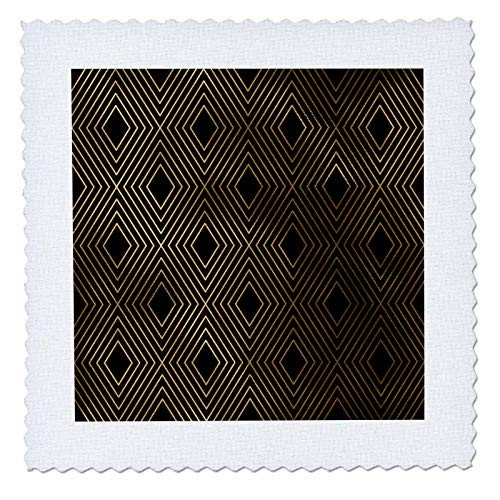 3dRose Modern Black and Image Of Gold Simple Line Diamond Pattern - Quilt Squares -qs_338085_9-