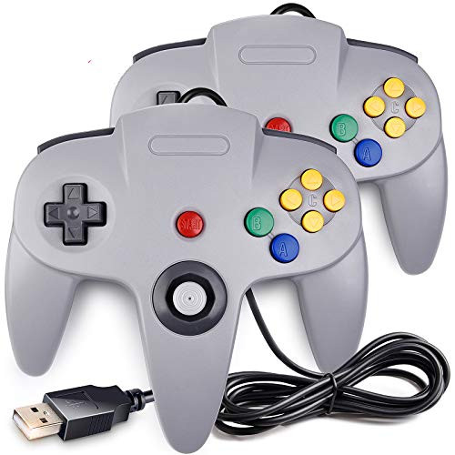2 Pack Classic N64 Controller SAFFUN N64 Wired USB PC Game pad Joystick N64 Bit USB Wired Game Stick Joy pad Controller for Windows PC MAC Linux Raspberry Pi 3 Genesis Higan