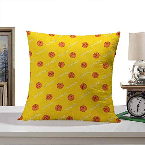 StarsART White Pillowcases BasketballAthletics League Theme Balls on Yellow Backdrop Goal Fun Game Match Yellow Orange White 16 inchx16 inchStandard Size