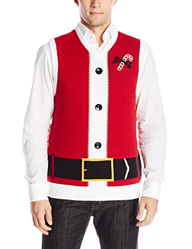 Ugly Christmas Sweater Men's Santa Vest, Cayenne, Large