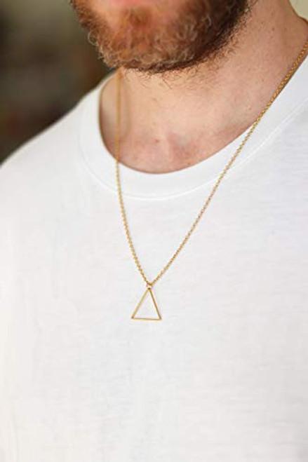Triangle necklace for men groomsmen gift mens necklace with a gold tone triangle pendant gold chain gift for him geometric necklace