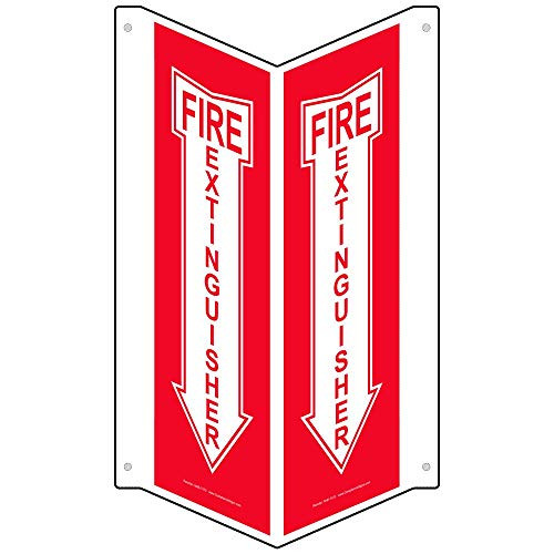 Fire Extinguisher Wall Sign Triangle Projection-Mount 14x4 in. Aluminum for Fire Safety/Equipment by ComplianceSigns