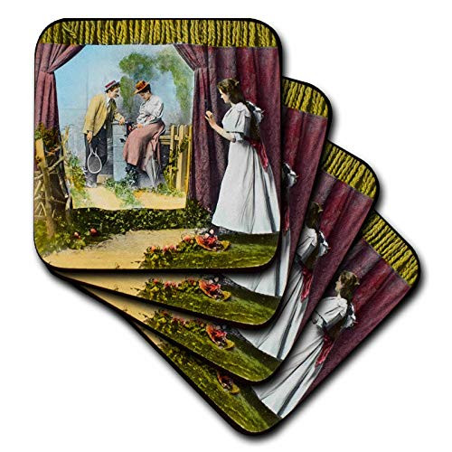 3dRose Magic Lantern Slide THE CURTAIN 1890 VICTORIAN WOMAN TENNIS - Coasters -cst_334968_3- 3dRose Magic Lantern Slide THE CURTAIN 1890 VICTORIAN WOMAN TENNIS - Coasters -cst_334968_3-
