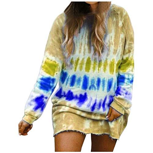 POTO Pullover Tops for Women Casual Gradient Color Block Shirts Blouse Cround Neck Long Sleeve Sweatshirts Yellow