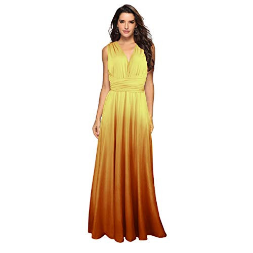 Womens Backless Gown Dress Multi-Way Wrap Halter Cocktail Dress Bandage Bridesmaid Long Dress Yellow XL