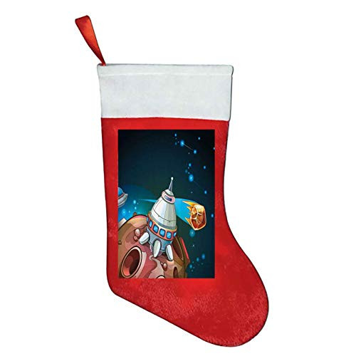Cartoon fuzzy christmas socks Spacecraft Planets Outer Space Theme Cute Rocket Stars Galaxy Cosmic Illustration fireplaces christmas time advent Multicolor W12 x L16Inch