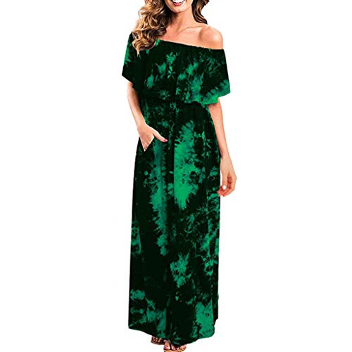 Womens Off The Shoulder Ruffle Party Dresses Side Split Beach Maxi Dress Tie Dye Split Maxi Long Dress Sundress Green