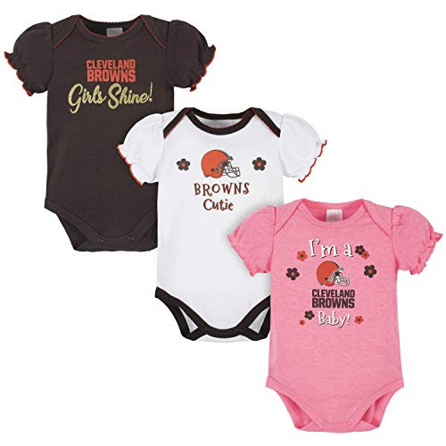 NFL Cleveland Browns 3 Pack Short Sleeve Bodysuit Brown/White/Pink Cleveland Browns 0-3 Months