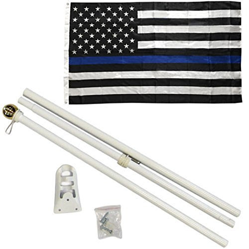 AES 3x5 3x5 Police Memorial Thin Blue Line Flag White 6ft Pole Kit Gold Ball Topr House Banner Double Stitched Fade Resistant Premium Quality AES 3x5 3x5 Police Memorial Thin Blue Line Flag White 6ft Pole Kit Gold Ball Topr House Banner Double Stitched Fade Resistant Premium Quality
