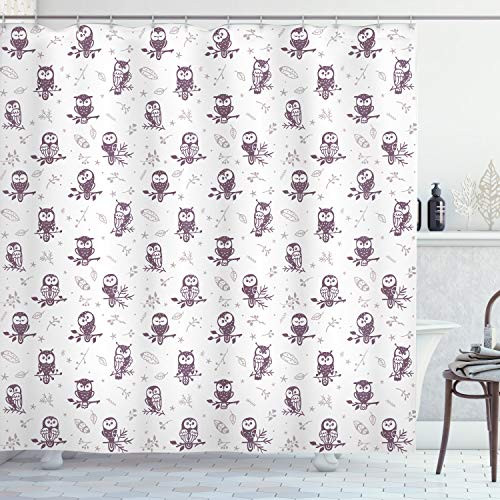 Ambesonne Owl Shower Curtain Cartoon Style Illustration of Owls on The Branches Mysterious Woods Print Cloth Fabric Bathroom Decor Set with Hooks 75 inch Long Eggplant White Ambesonne Owl Shower Curtain Cartoon Style Illustration of Owls on The Branches Mysterious Woods Print Cloth Fabric Bathroom Decor Set with Hooks 75 inch Long Eggplant White