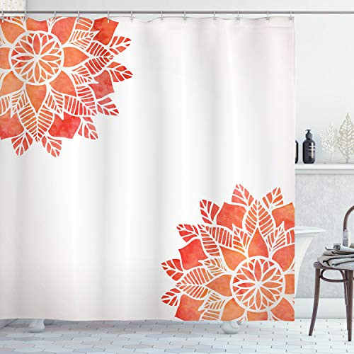 Ambesonne Floral Shower Curtain Watercolors Lace Flower Petals in Soft Pastel Tones with Eastern Effect Design Cloth Fabric Bathroom Decor Set with Hooks 75 inch Long Coral White