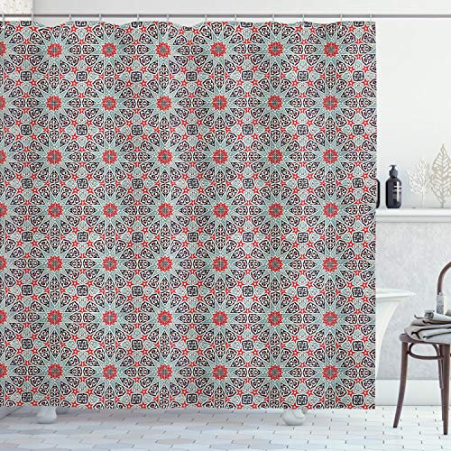 Ambesonne Moroccan Shower Curtain Ceramic Tile East Pattern Heritage Oriental Tradition Culture Ornate Print Cloth Fabric Bathroom Decor Set with Hooks 75 inch Long Black Green