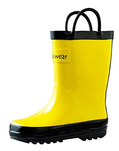 OAKI Kids Waterproof Rain Boots Easy-On Handles Yellow  and  Black 7T