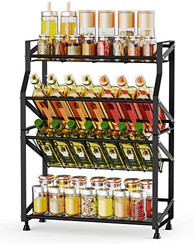 Spice Rack Cambond 4-Tier Extra Large Spice Organizer Seasoning Organizer Rack for Kitchen Counter Cabinets and Pantry Organization Black