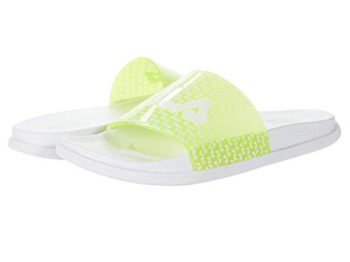 Fila Womens Drifter Lux Repeat Slide Sandal White/Safety Yellow/White 9