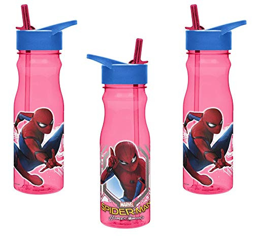 Zak Designs -3-Pack- Marvel Spider-Man Homecoming 25oz Tritan Water Bottle with Flip-Up Spout and Straw