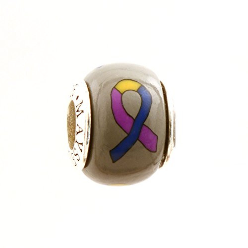 Purple Blue Marigold Yellow Gold Awareness Ribbon Bladder Cancer Bead Charm for Add-A-Bead Bracelets Clay and Sterling Silver by MAYselect Purple Blue Marigold Yellow Gold Awareness Ribbon Bladder Cancer Bead Charm for Add-A-Bead Bracelets Clay and Sterling Silver by MAYselect