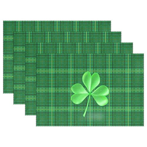 Naanle Green St Patricks Day Shamrock Clover Plaid Placemats Set of 6 Washable Table Mat for Kitchen Dining Table 12 X 18 Inches Place Mats